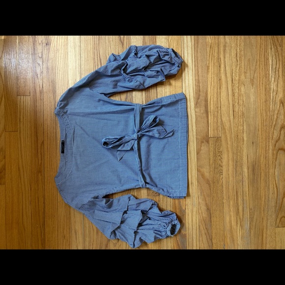 Max Jeans | Black&White Gingham Billow sleeve Top - Picture 3 of 10